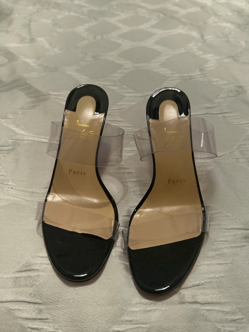 Christian Louboutin Clear Strap High Heel Sandals with Red Soles